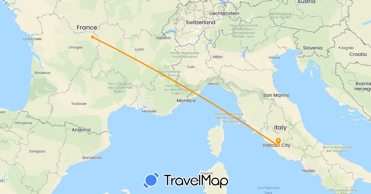 TravelMap itinerary: driving, hitchhiking in France, Italy (Europe)